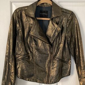 Rock & Republic Gold Black Metallic Motorcycle Denim Jacket Style Stretch Large